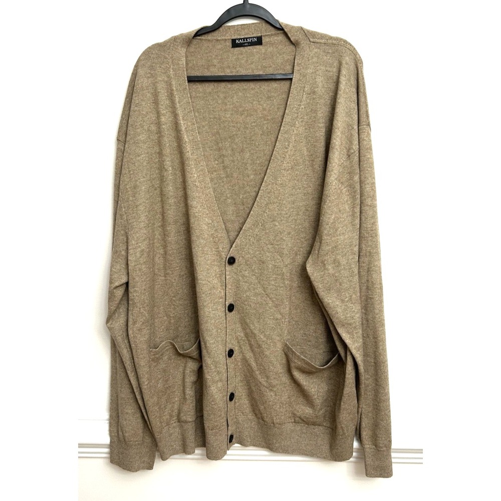 Kallspin Cardigan Sweater Men's 4XL Cashmere Wool Blend V-Neck Button Pockets